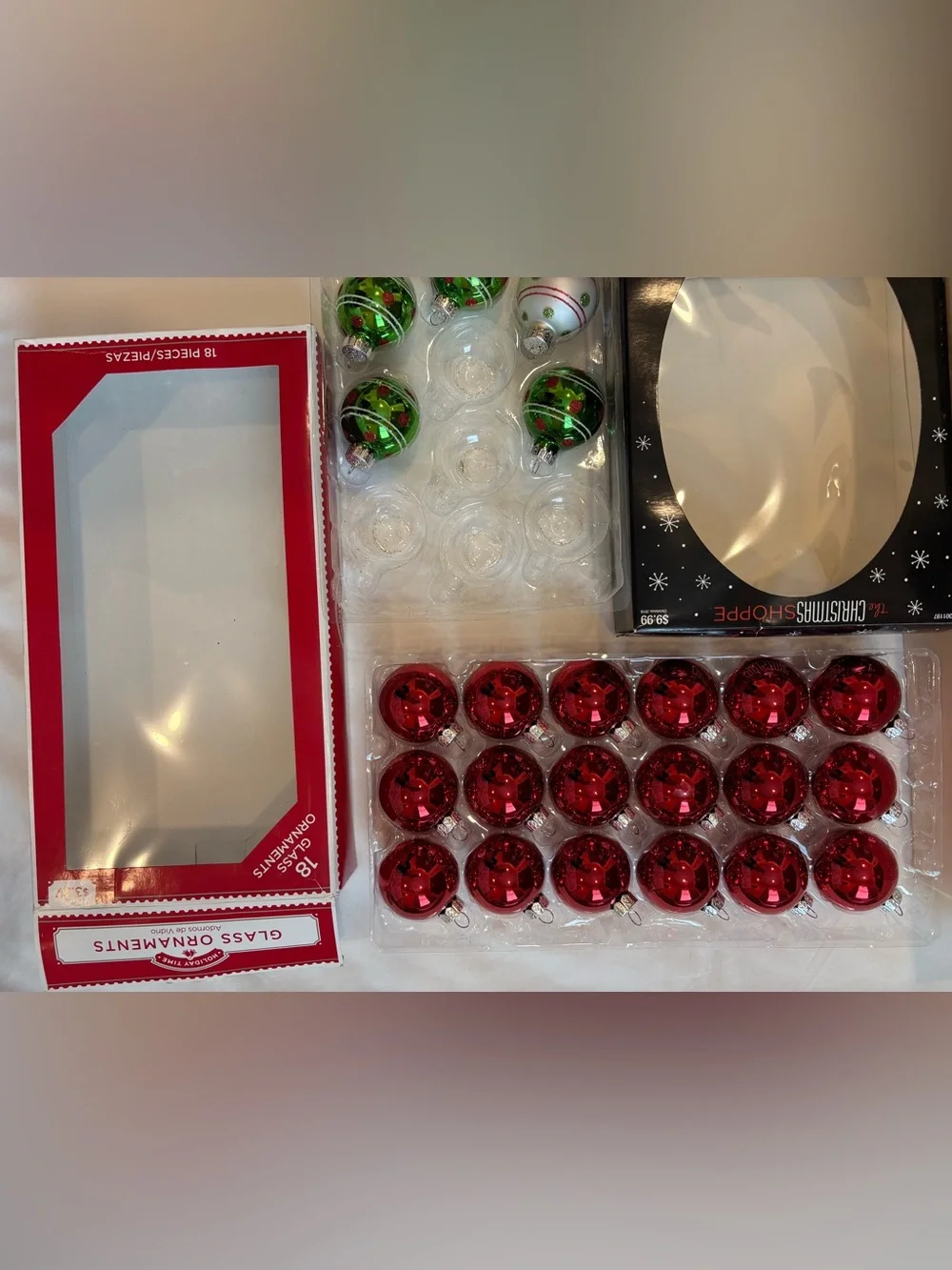 Lot of 2 1/2 Boxes GLASS Christmas Ornaments Holiday Time, Christmas Shoppe